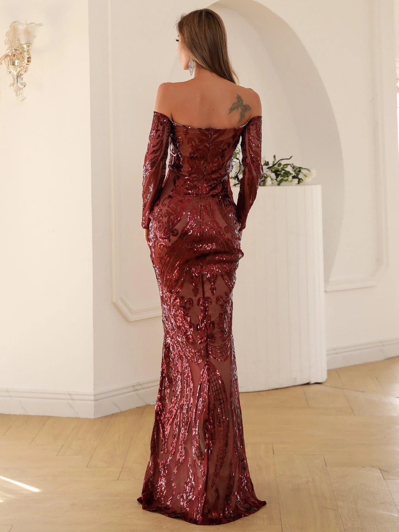 Off Shoulder Sequin Prom Dress
