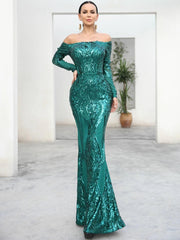 Off Shoulder Sequin Prom Dress