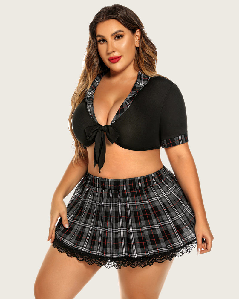 Plus Size Lingerie with Tie Top and Mini Skirt