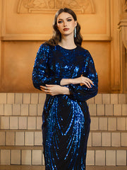 Blue Sequin Sheath Prom Dress