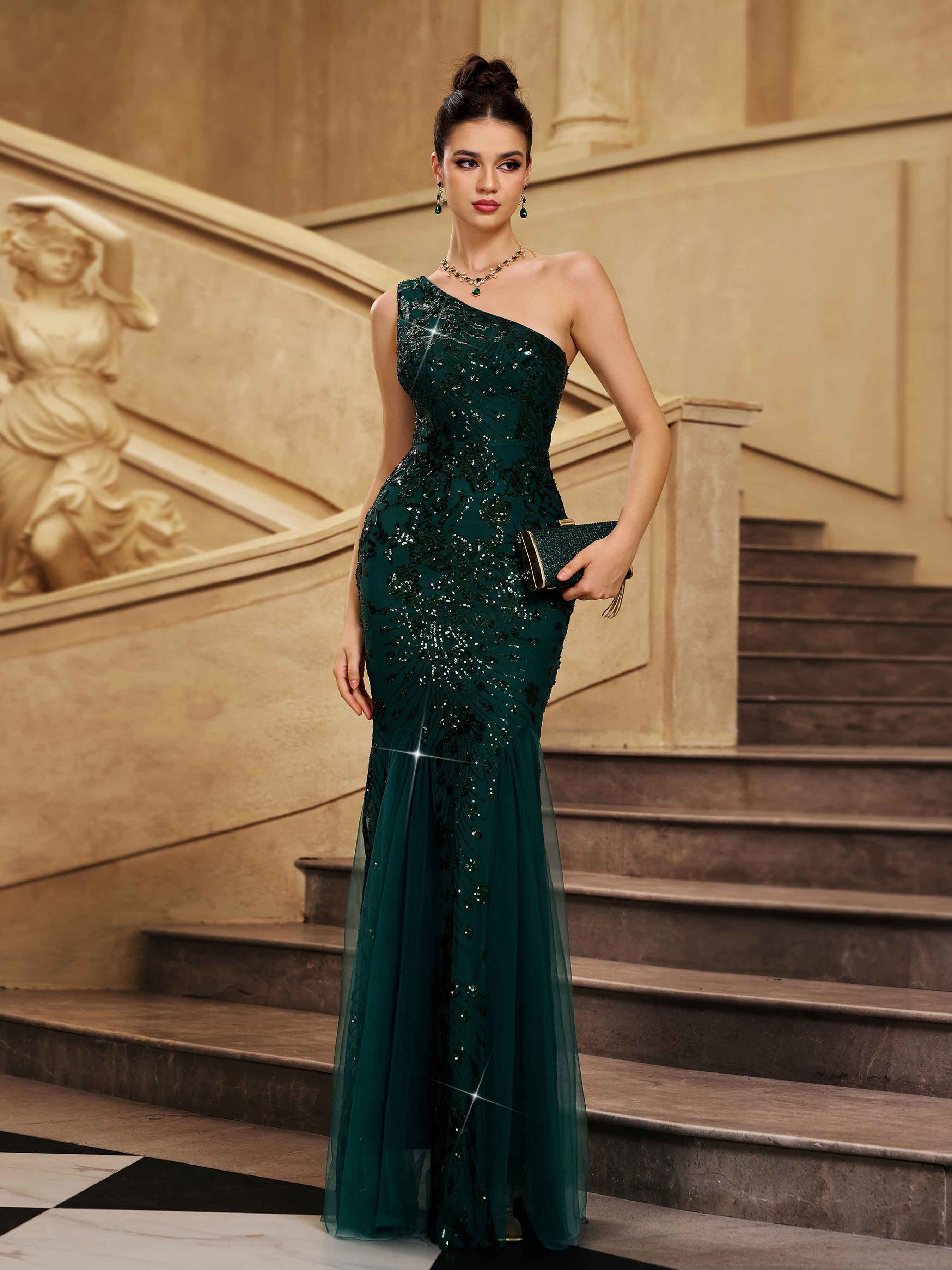 One Shoulder Sequin Mermaid Evening Dress