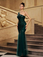 One Shoulder Sequin Mermaid Evening Dress