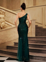 One Shoulder Sequin Mermaid Evening Dress