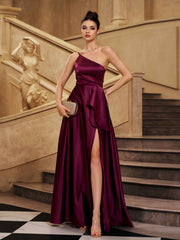 Purple One Shoulder A-line Prom Dress