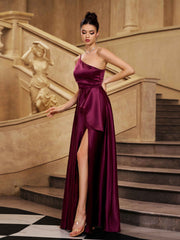 Purple One Shoulder A-line Prom Dress
