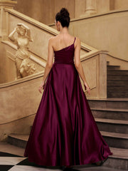 Purple One Shoulder A-line Prom Dress