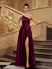 Purple One Shoulder A-line Prom Dress