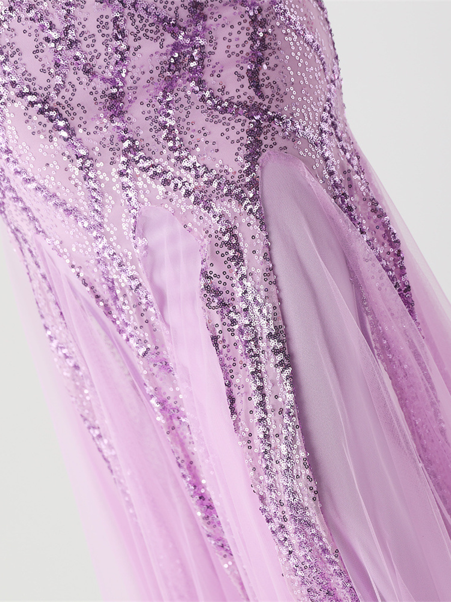 Apricot Sequin Mesh Sleeveless Prom Dress