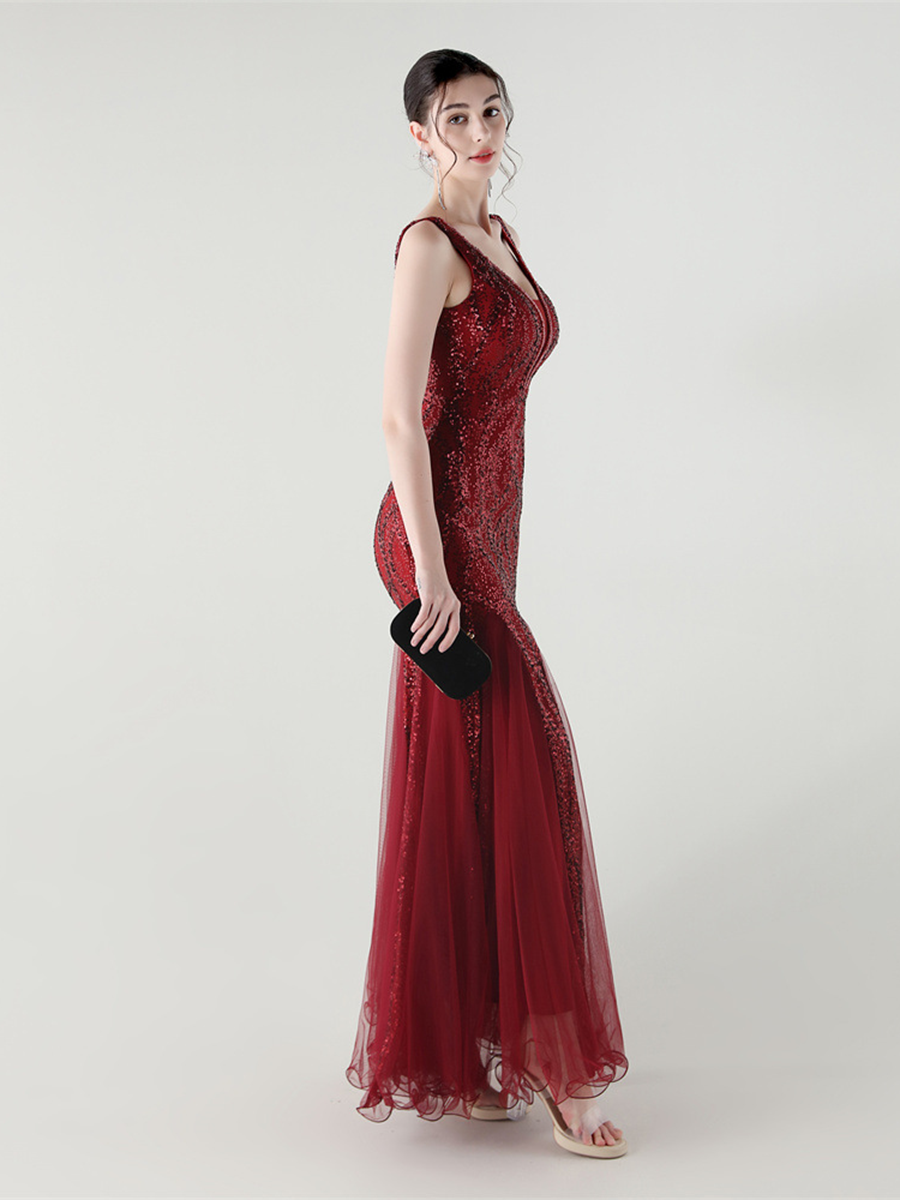 Apricot Sequin Mesh Sleeveless Prom Dress