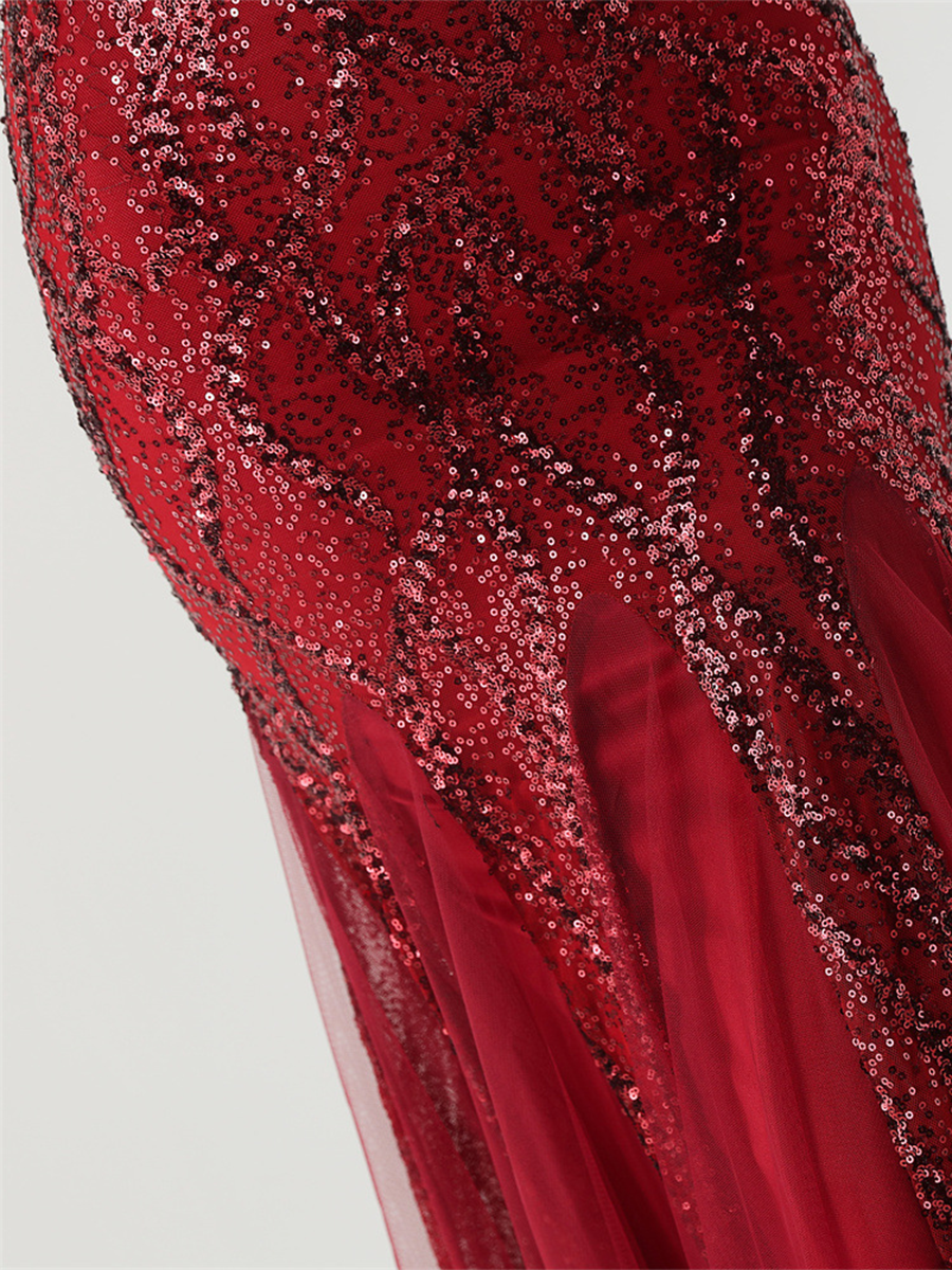 Apricot Sequin Mesh Sleeveless Prom Dress