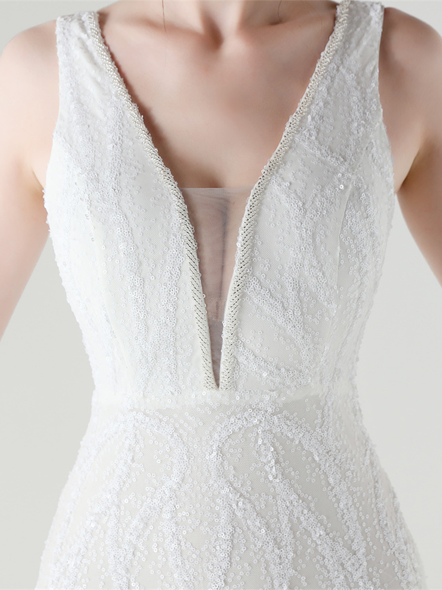 Apricot Sequin Mesh Sleeveless Prom Dress