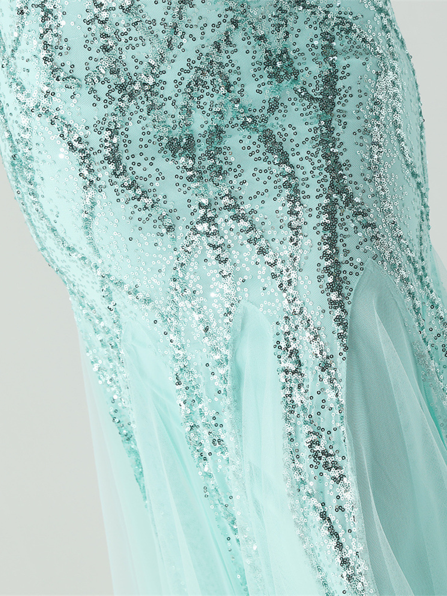 Apricot Sequin Mesh Sleeveless Prom Dress