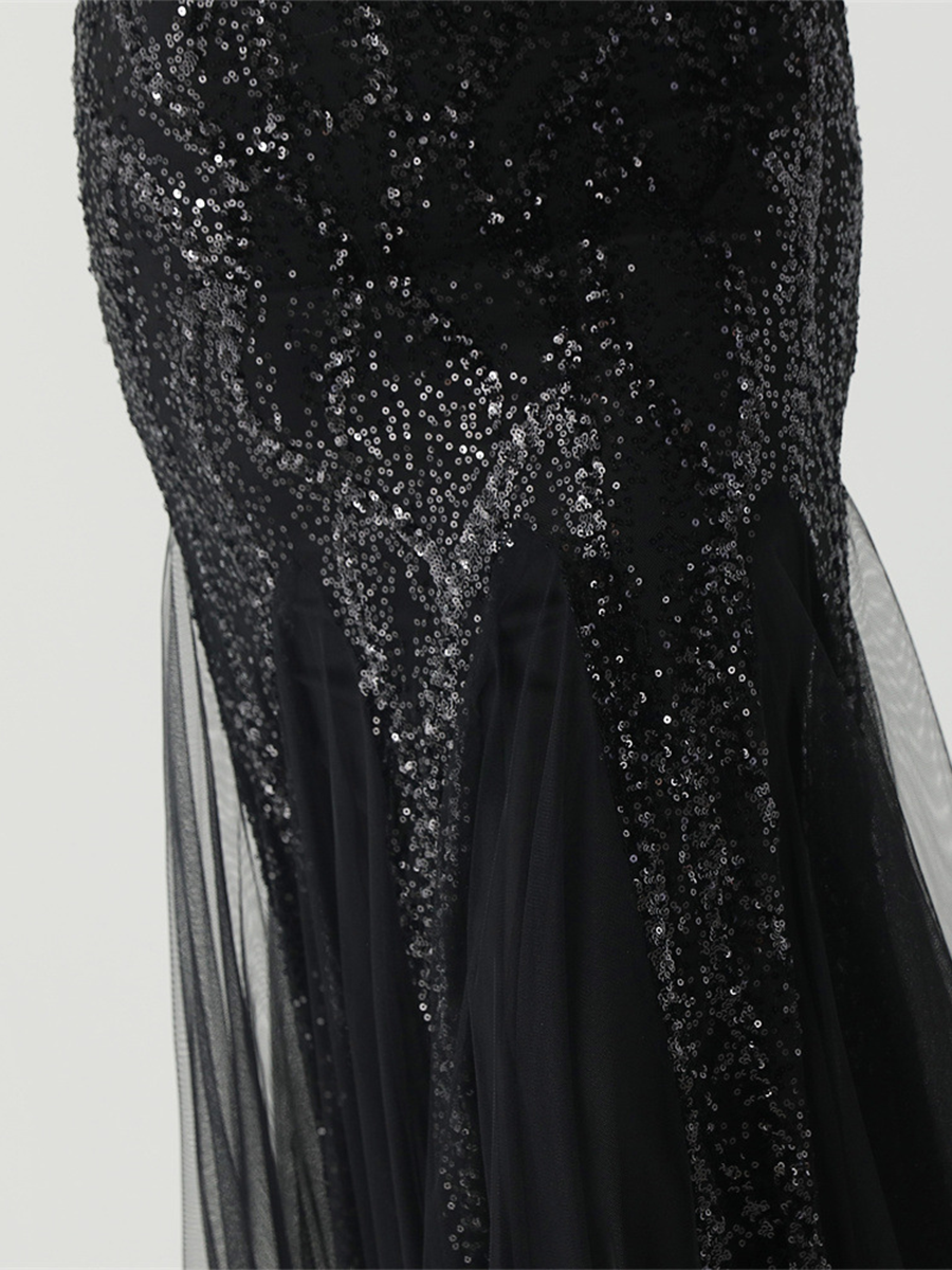 Apricot Sequin Mesh Sleeveless Prom Dress