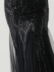 Apricot Sequin Mesh Sleeveless Prom Dress