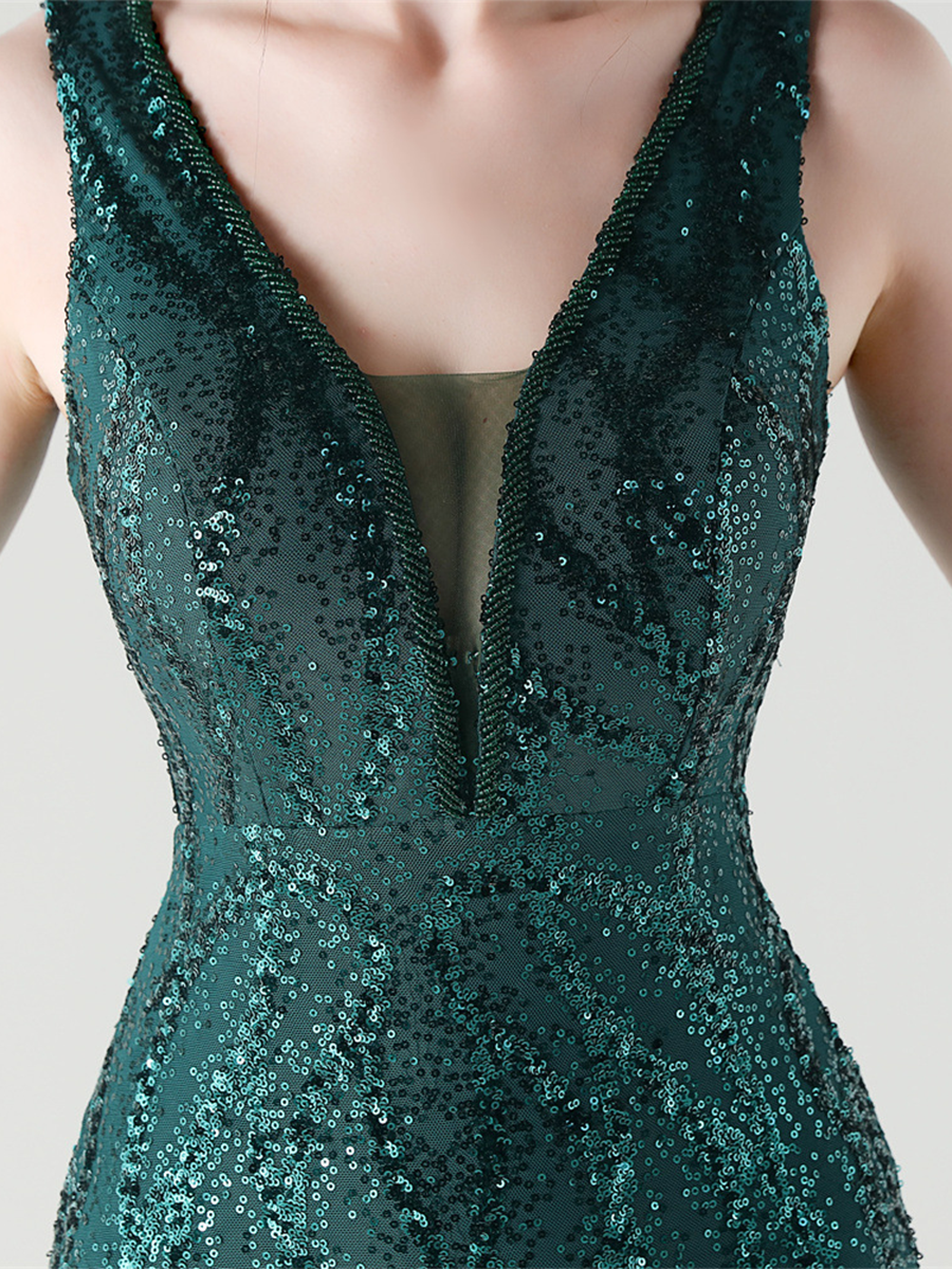 Apricot Sequin Mesh Sleeveless Prom Dress
