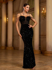 Black Corset Embroidered Sequin Cocktail Dress