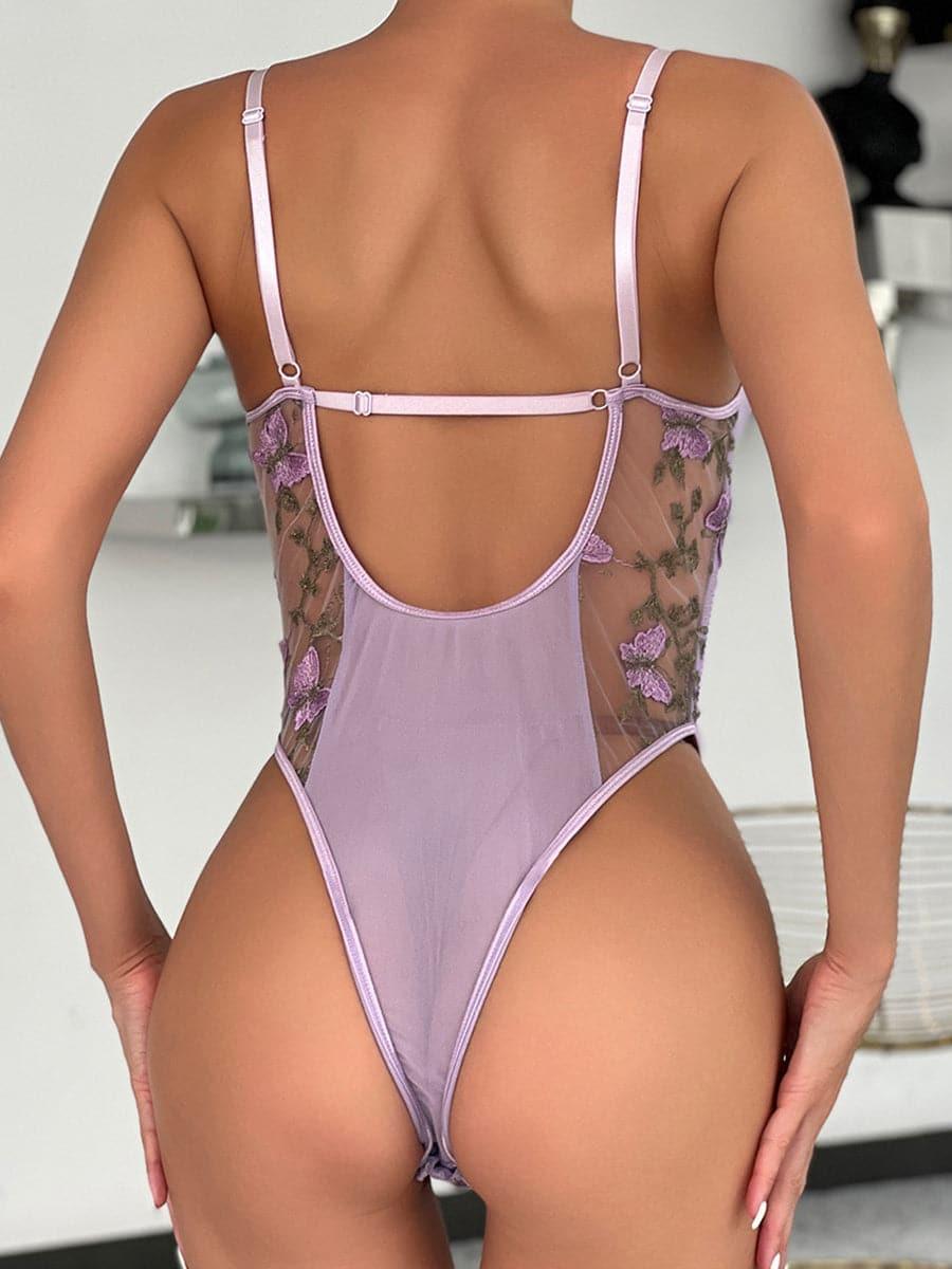 Lace Up Butterfly Embroidery Teddy