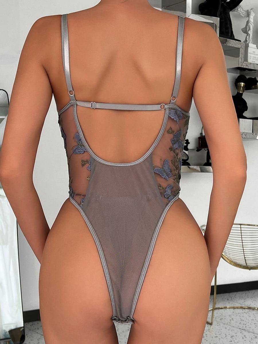 Lace Up Butterfly Embroidery Teddy