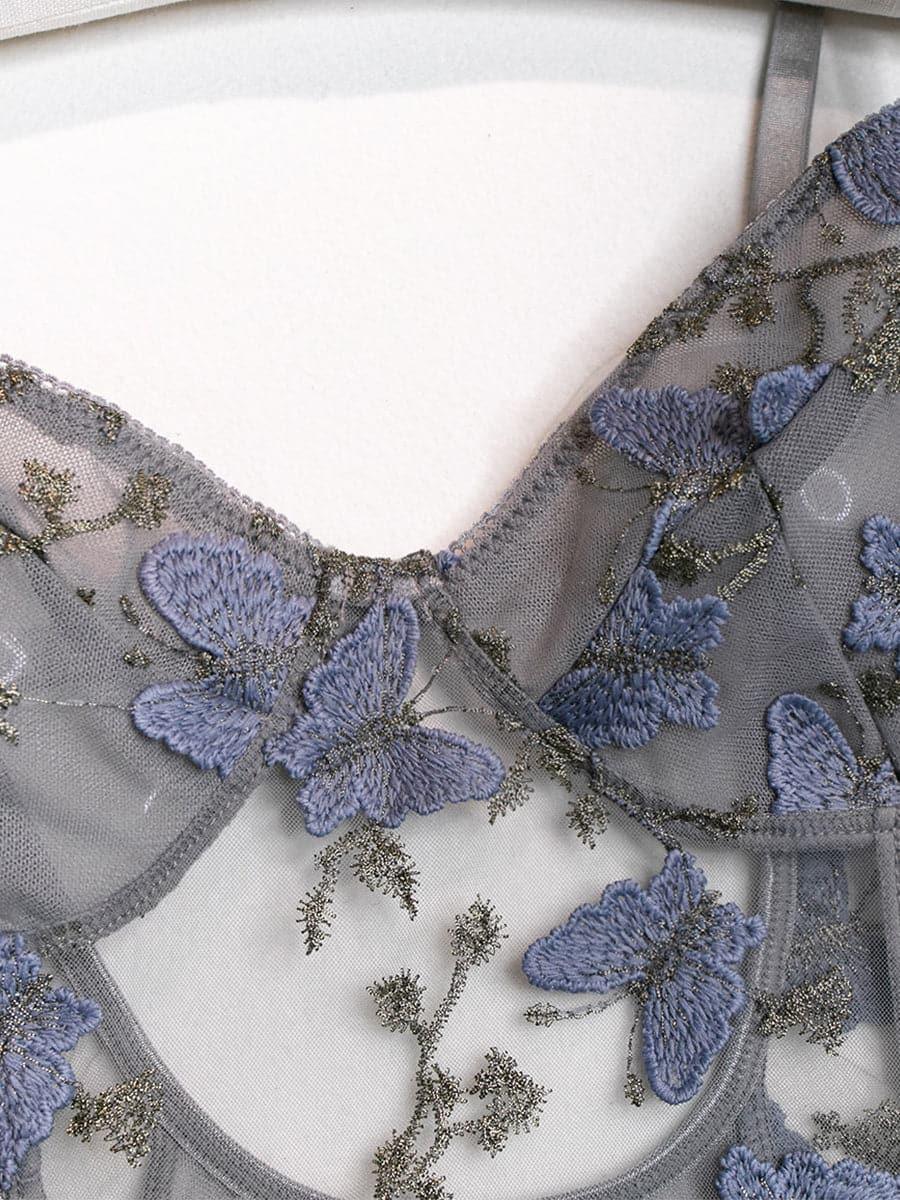 Lace Up Butterfly Embroidery Teddy