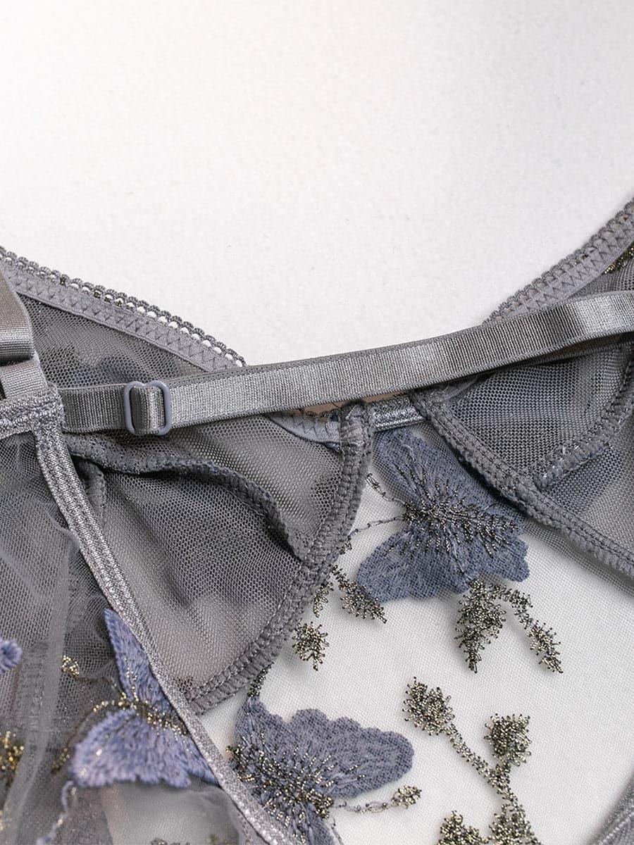 Lace Up Butterfly Embroidery Teddy