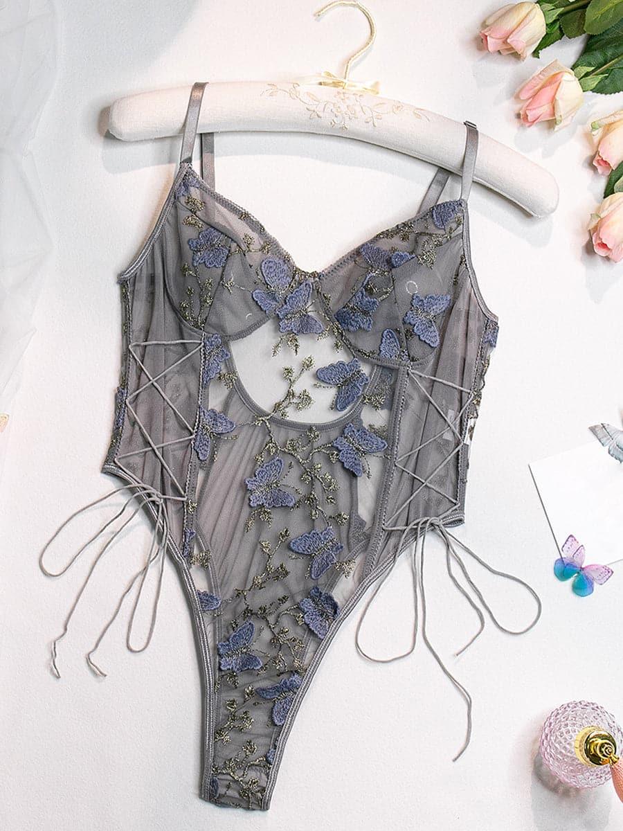 Lace Up Butterfly Embroidery Teddy