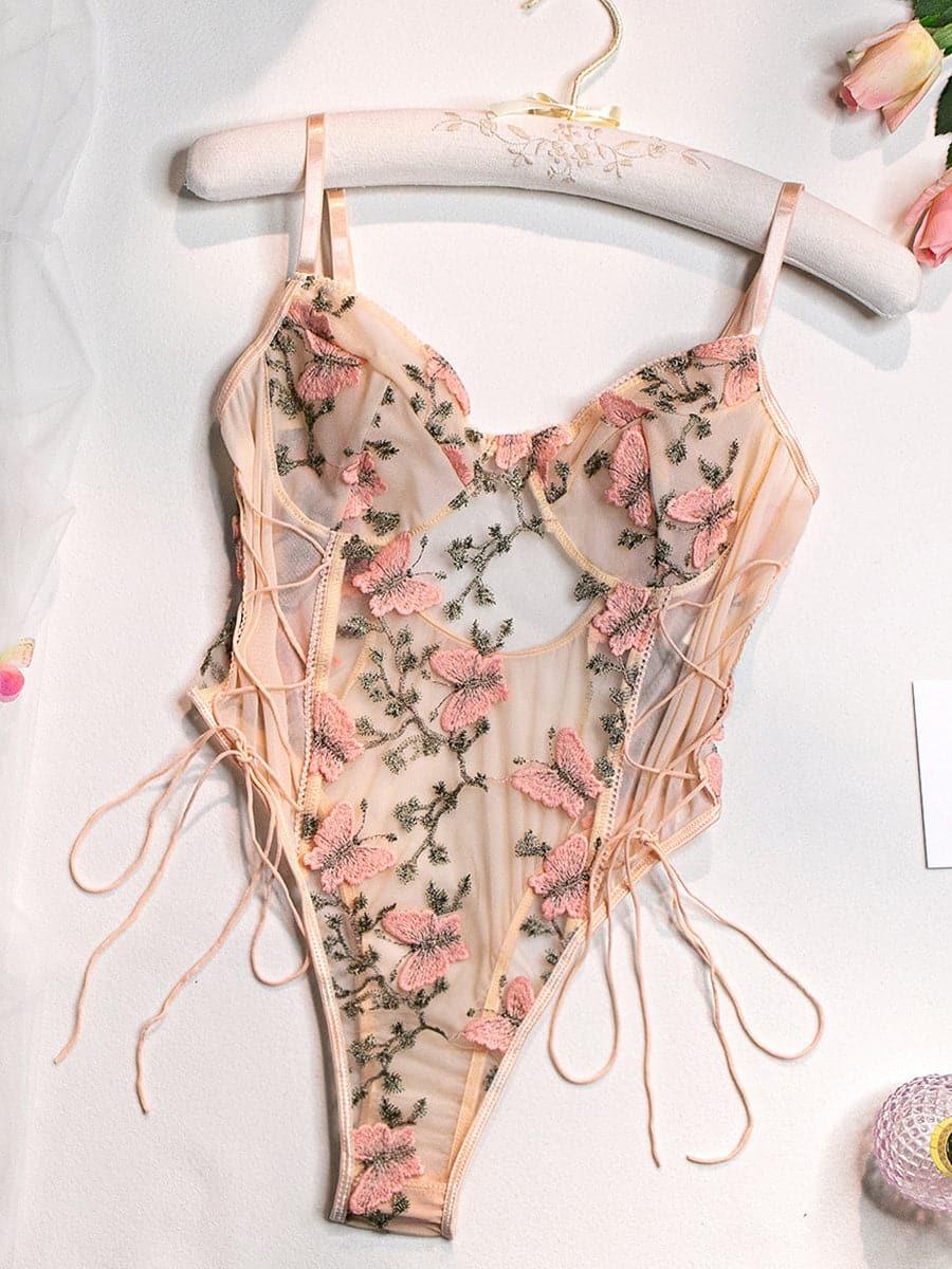 Lace Up Butterfly Embroidery Teddy