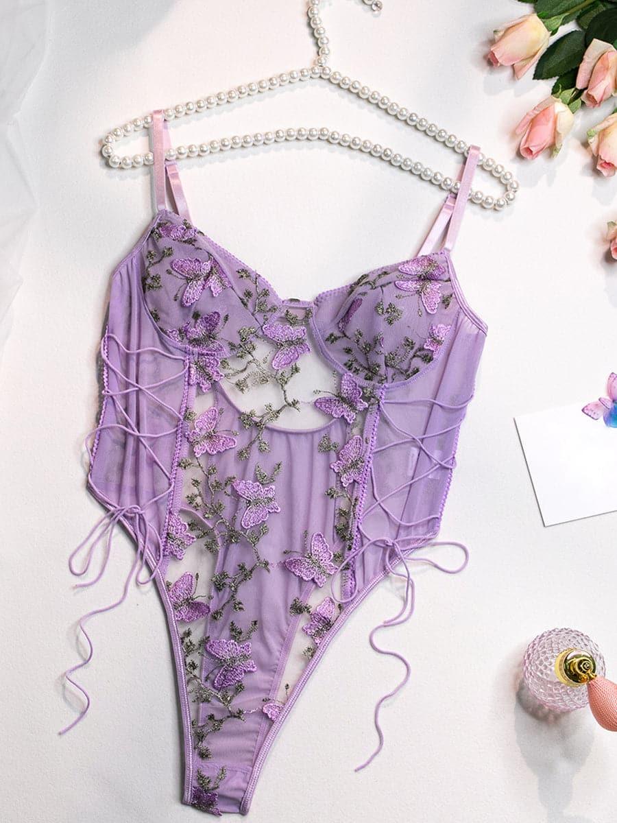 Lace Up Butterfly Embroidery Teddy