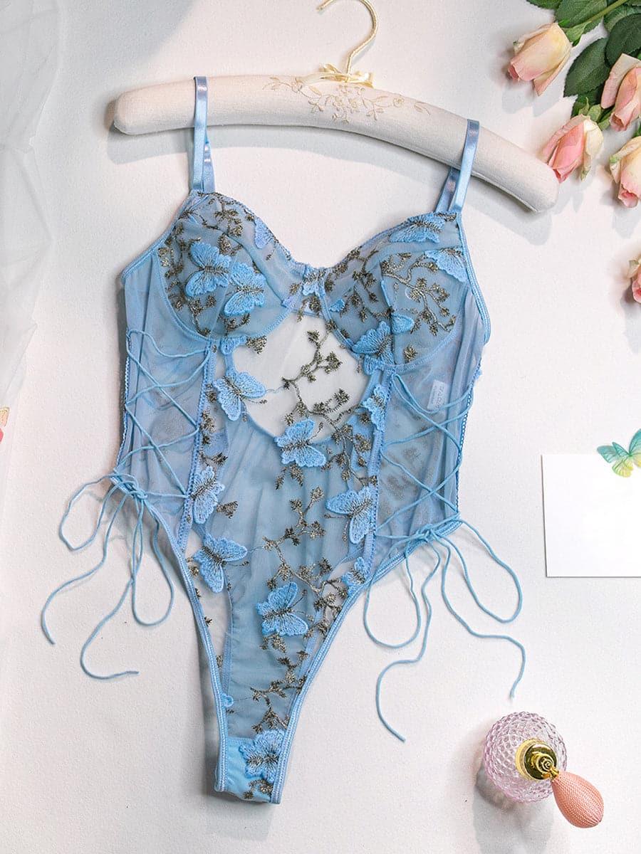 Lace Up Butterfly Embroidery Teddy