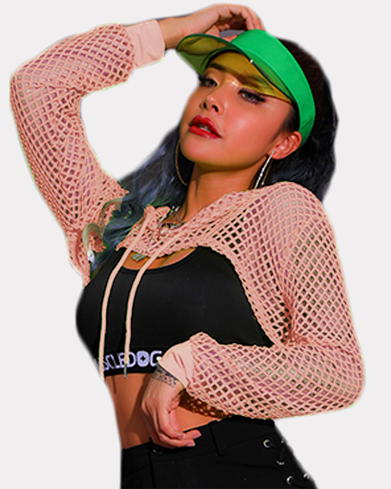 Mesh Hoodie Crop Top Fishnet Shirt