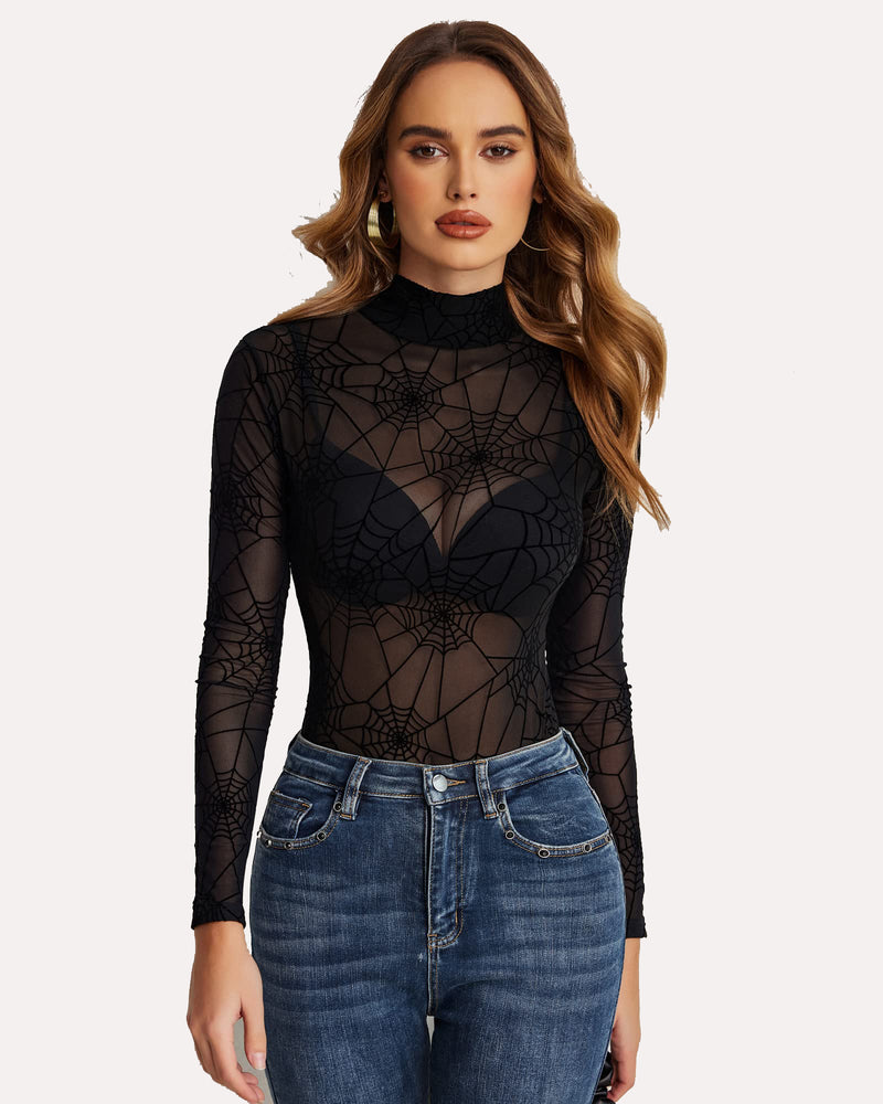 Long Sleeve FTurtleneck Sheer Bodysuit