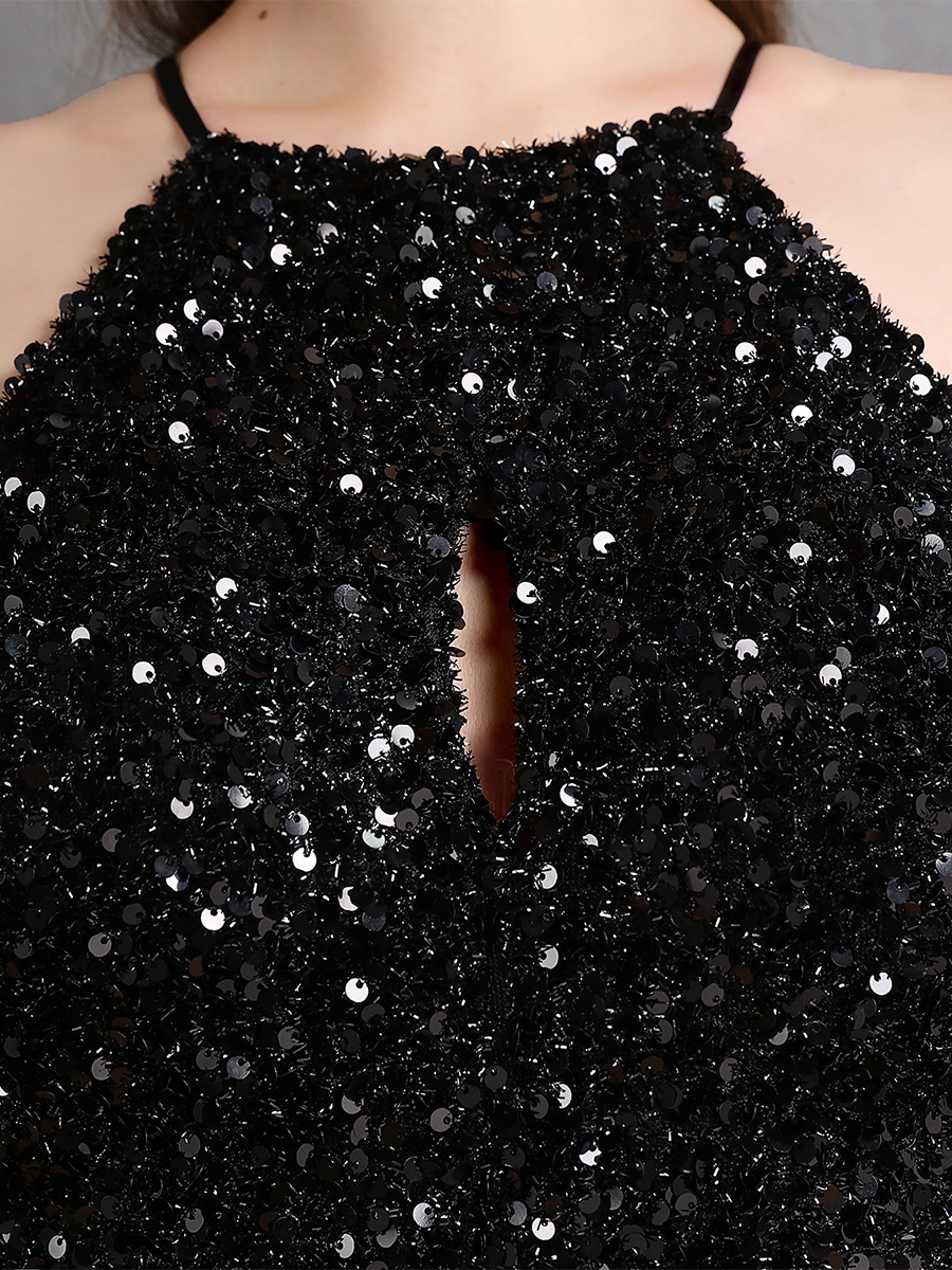 Sexy Cutout Halter Sleeveless Sequin High Slit Prom Dress