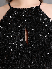 Sexy Cutout Halter Sleeveless Sequin High Slit Prom Dress