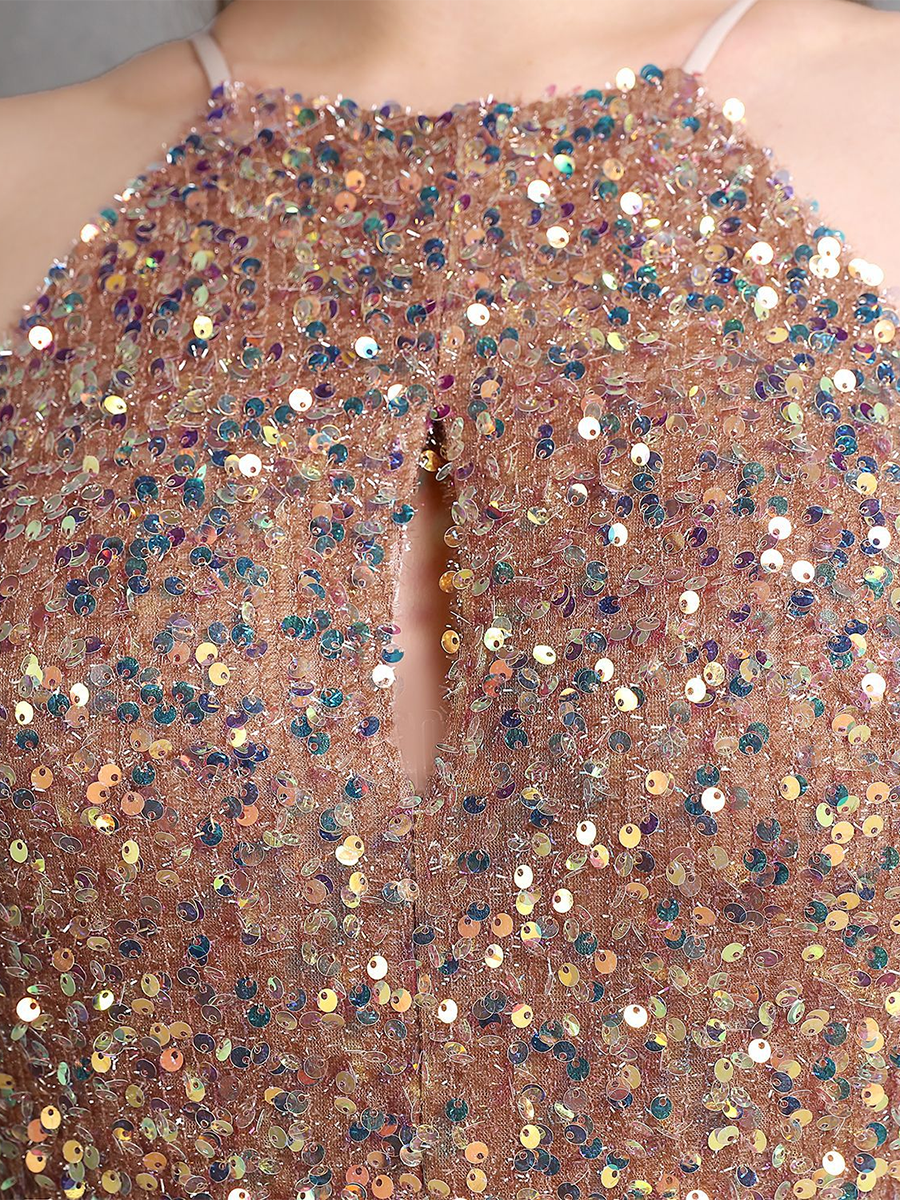 Sexy Cutout Halter Sleeveless Sequin High Slit Prom Dress
