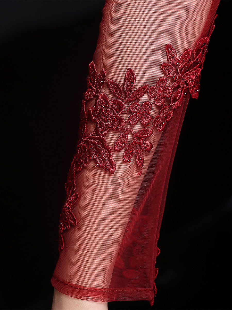 Elegant Long Sleeve Embroidered Applique Mermaid Evening Gown
