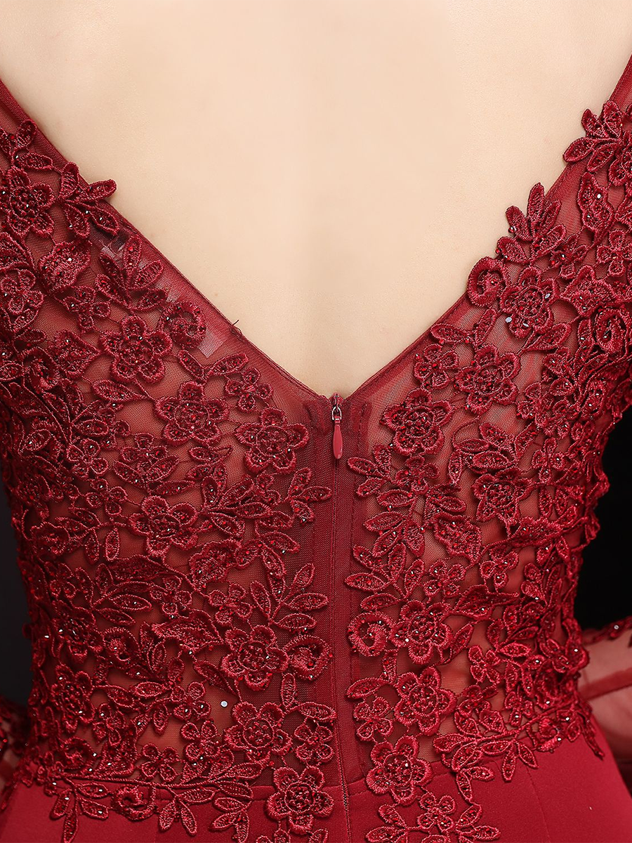 Elegant Long Sleeve Embroidered Applique Mermaid Evening Gown