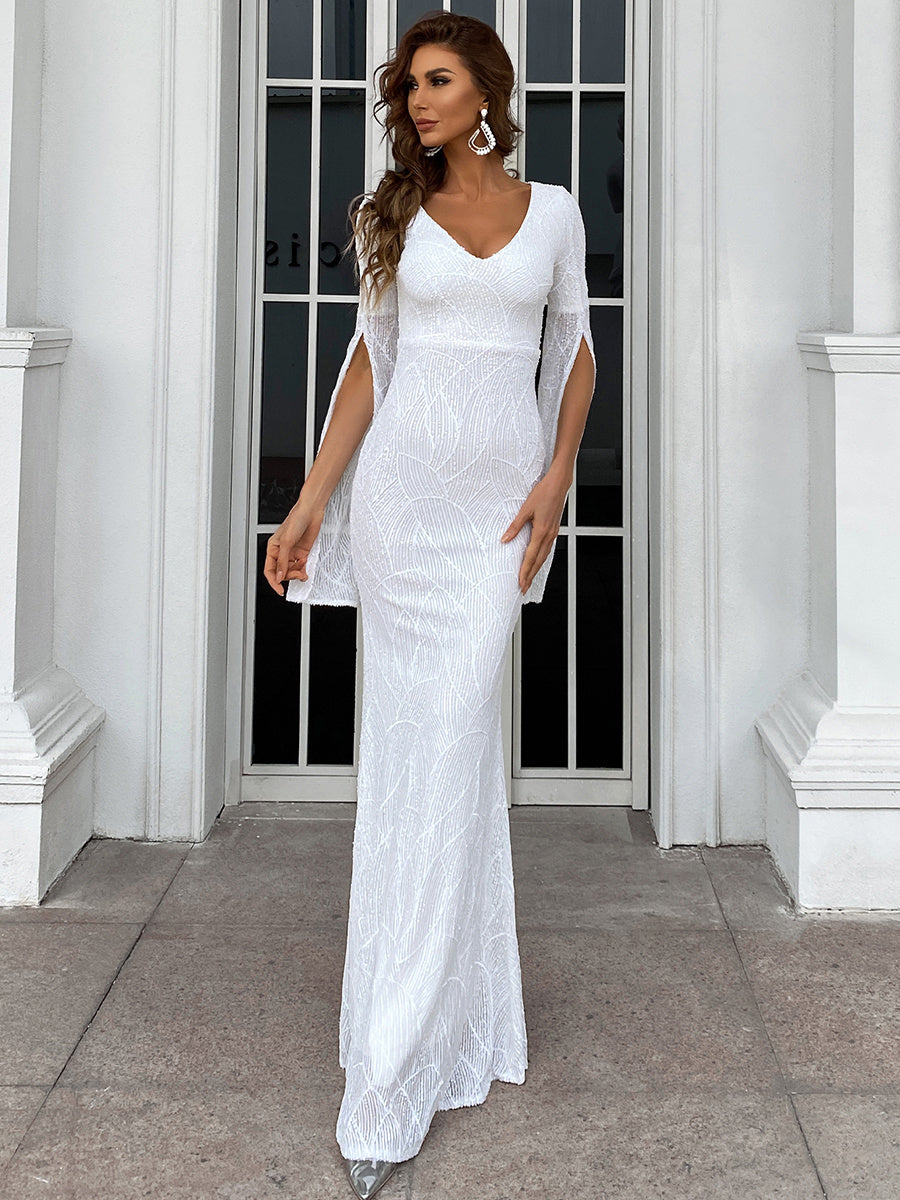 Split Sleeve Sequin Mermaid Prom Dress