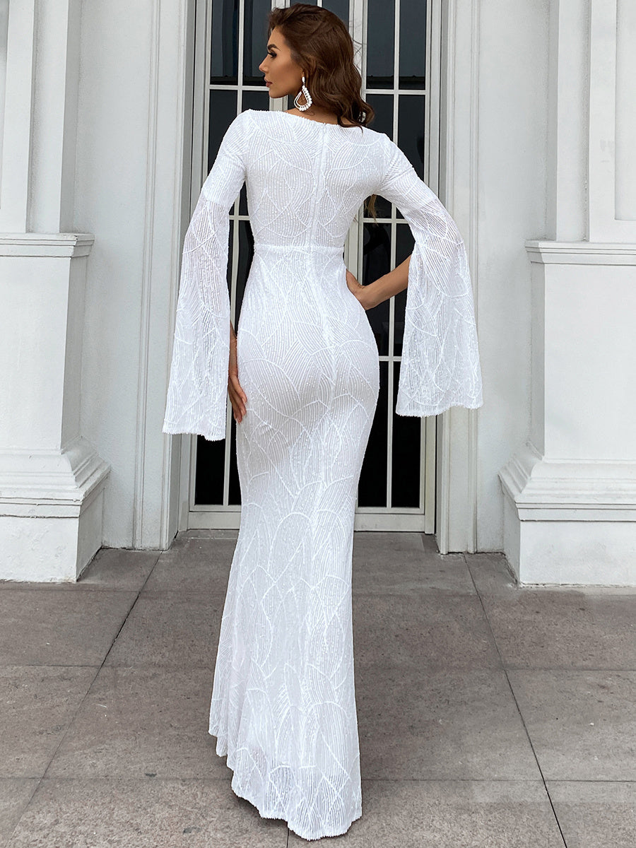 Split Sleeve Sequin Mermaid Prom Dress
