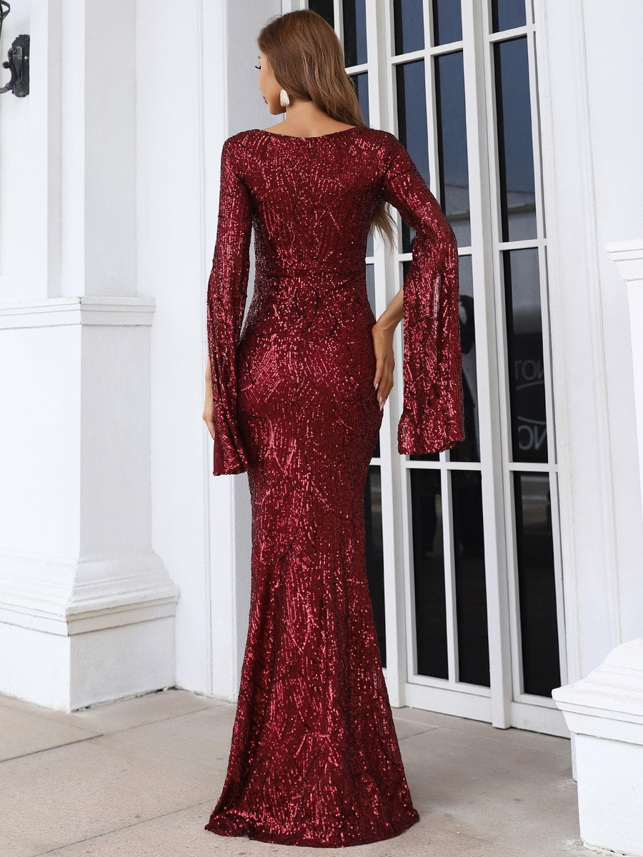 Split Sleeve Sequin Mermaid Prom Dress