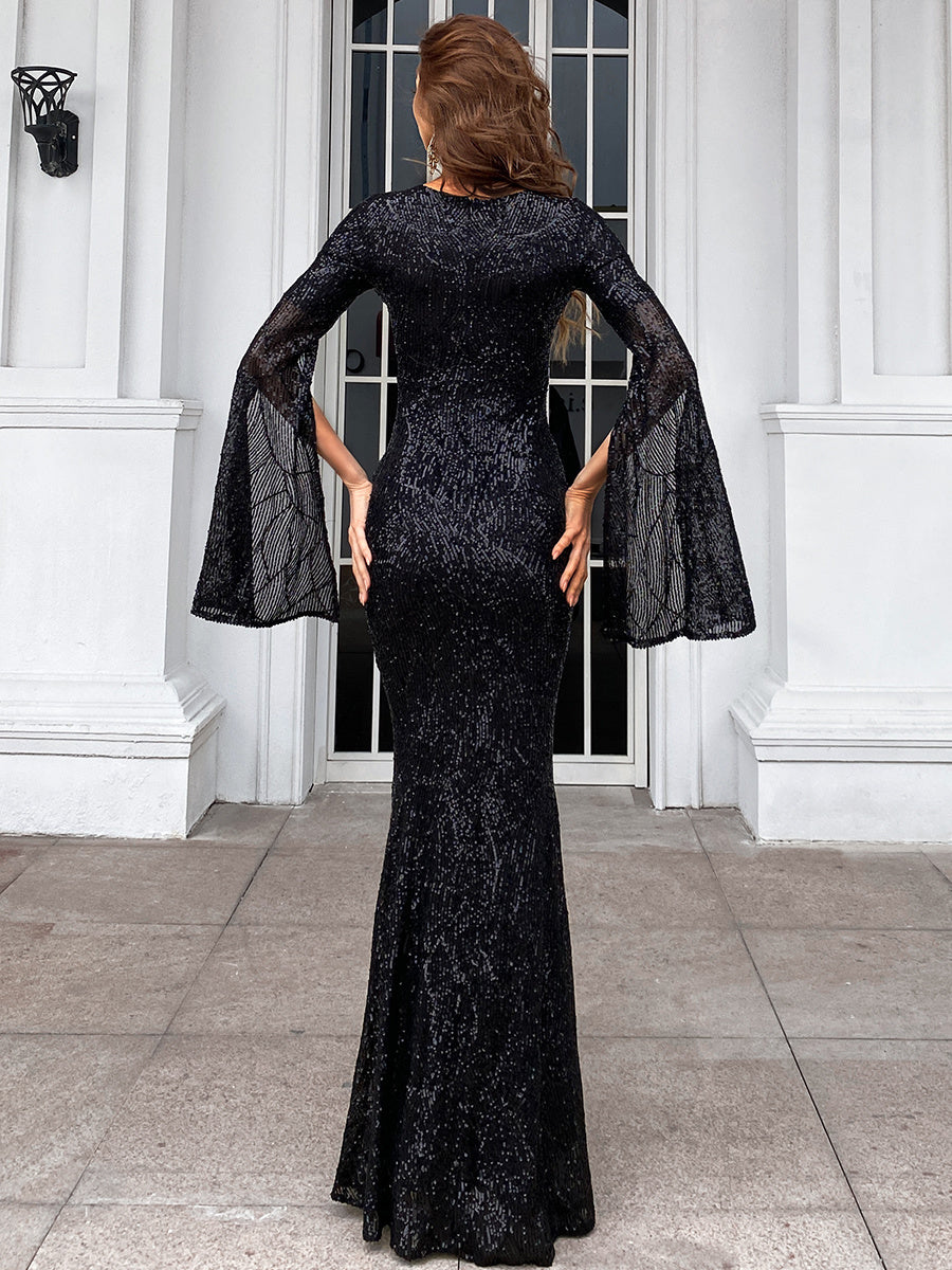 Split Sleeve Sequin Mermaid Prom Dress