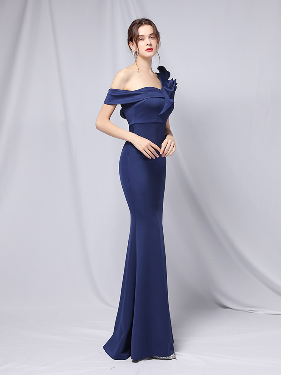 Elegant One-Shoulder Ruffle Mermaid Evening Gown