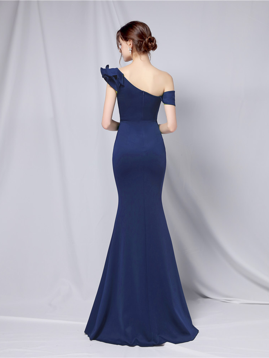 Elegant One-Shoulder Ruffle Mermaid Evening Gown