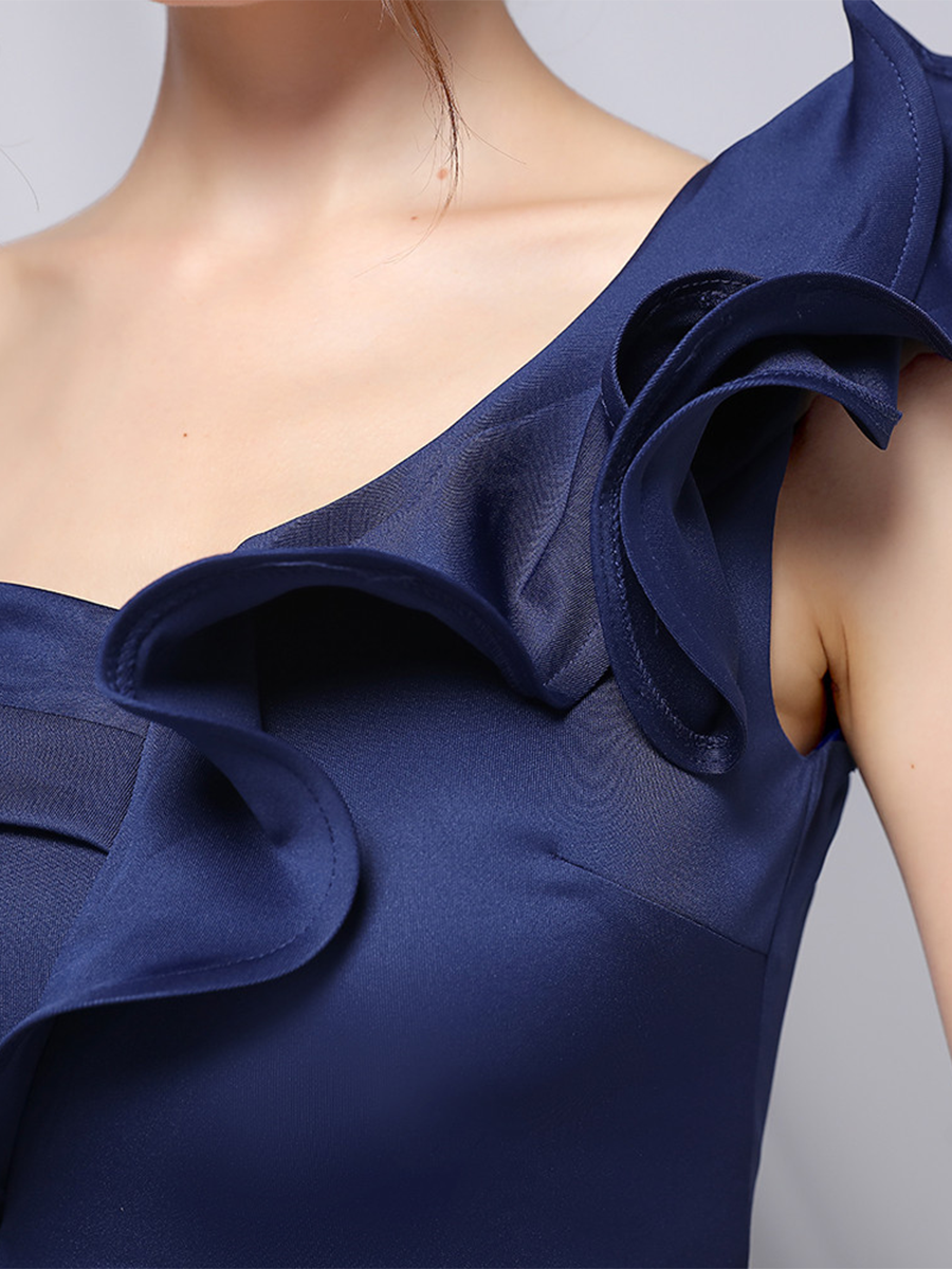 Elegant One-Shoulder Ruffle Mermaid Evening Gown