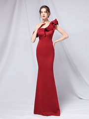 Elegant One-Shoulder Ruffle Mermaid Evening Gown
