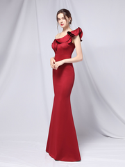 Elegant One-Shoulder Ruffle Mermaid Evening Gown