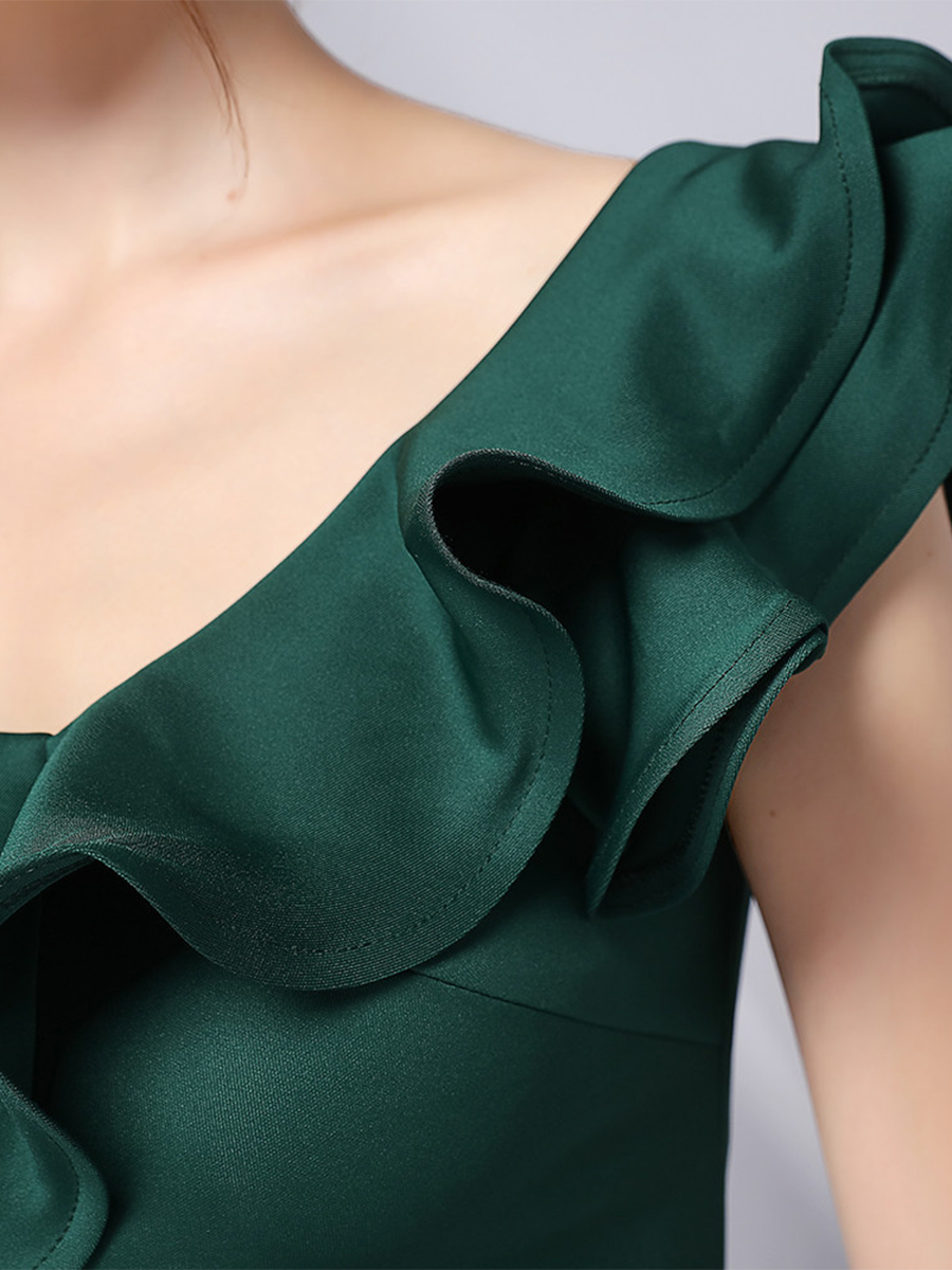 Elegant One-Shoulder Ruffle Mermaid Evening Gown