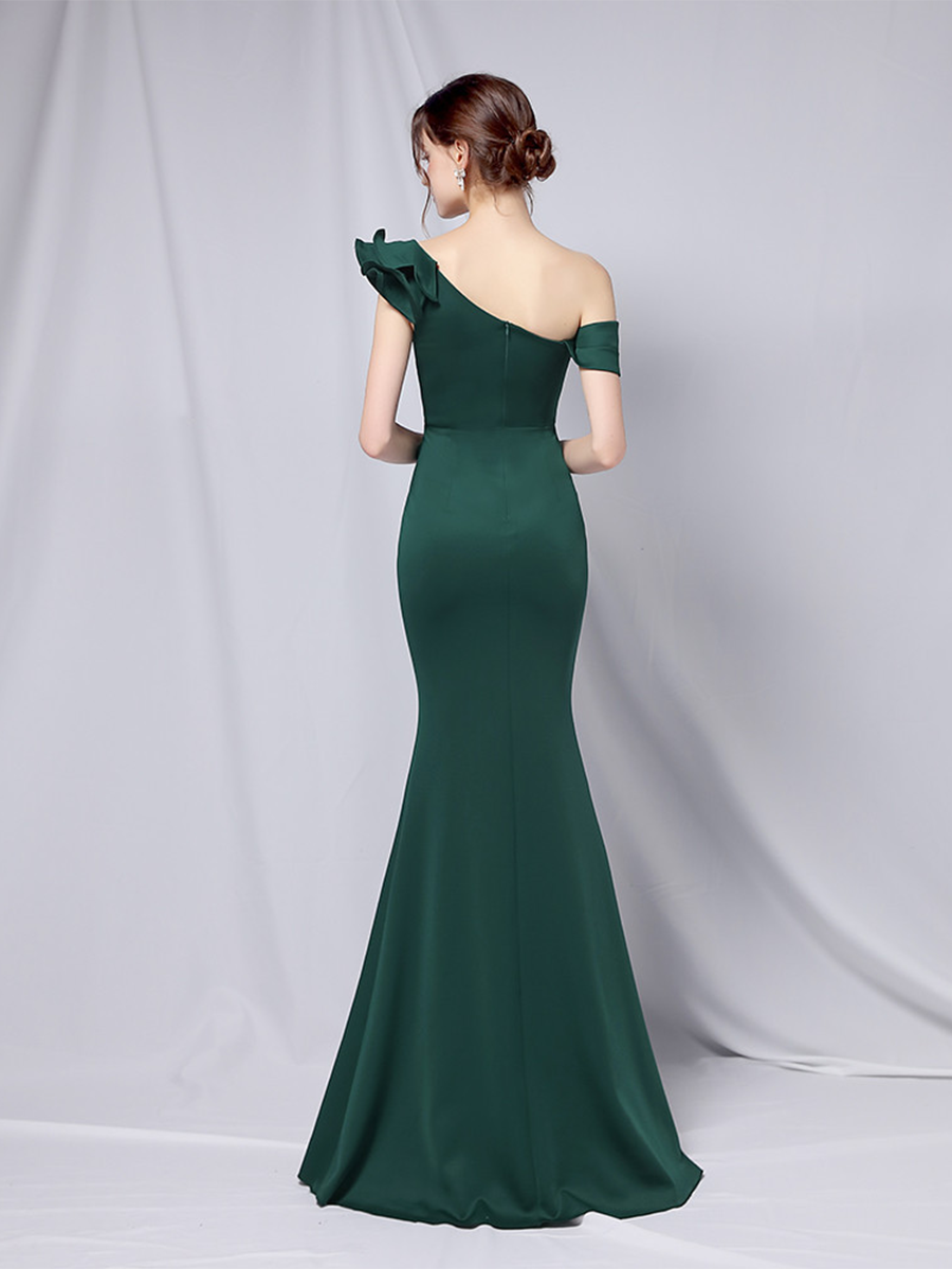 Elegant One-Shoulder Ruffle Mermaid Evening Gown