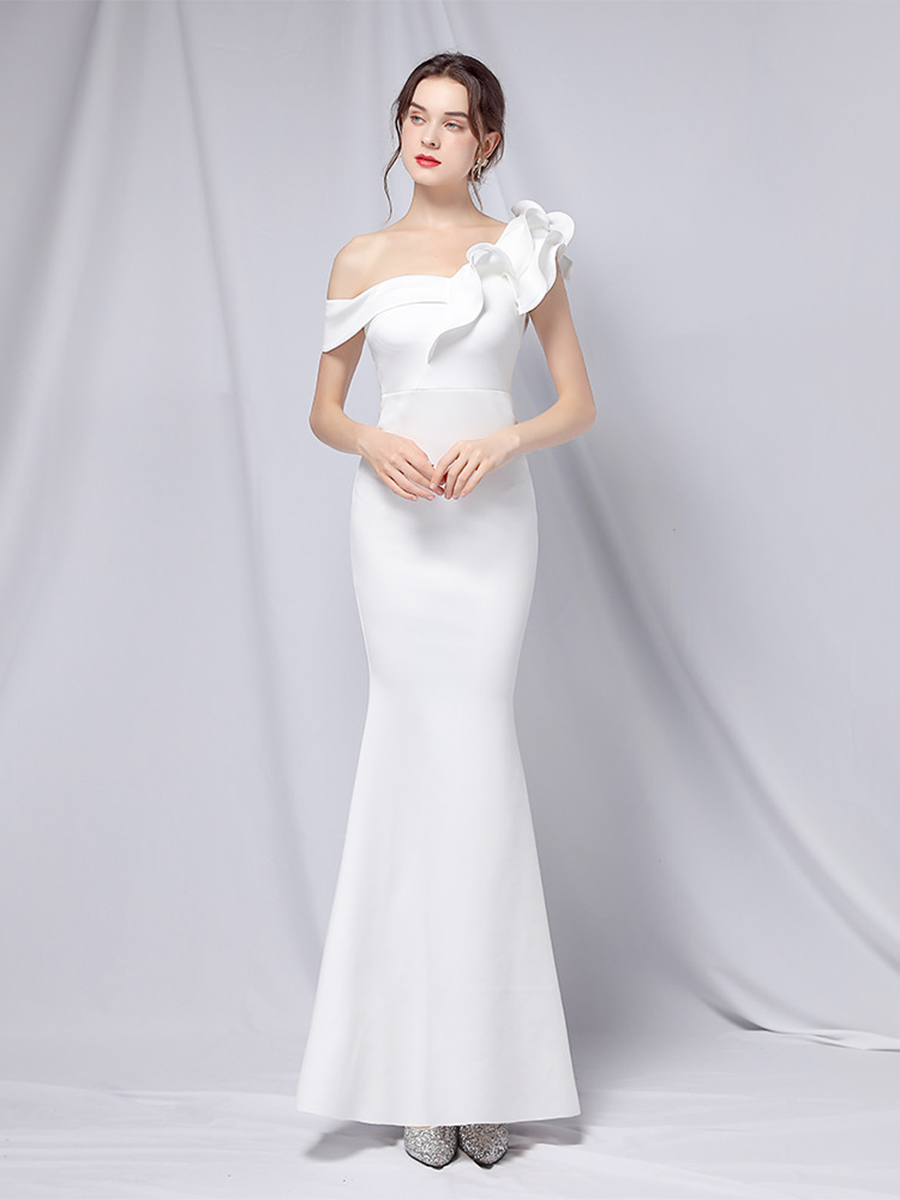 Elegant One-Shoulder Ruffle Mermaid Evening Gown