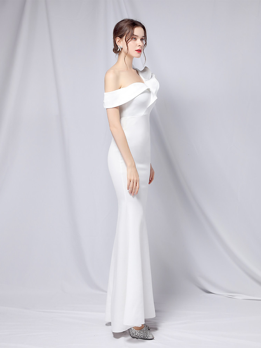 Elegant One-Shoulder Ruffle Mermaid Evening Gown