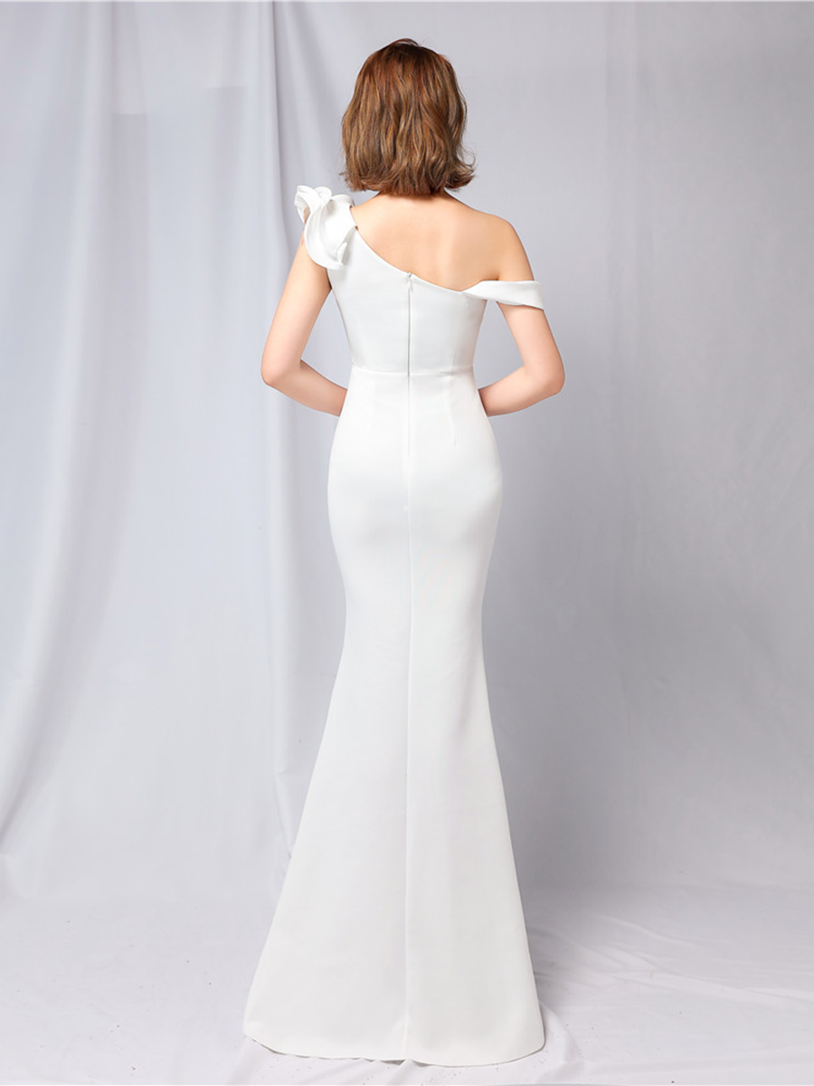 Elegant One-Shoulder Ruffle Mermaid Evening Gown