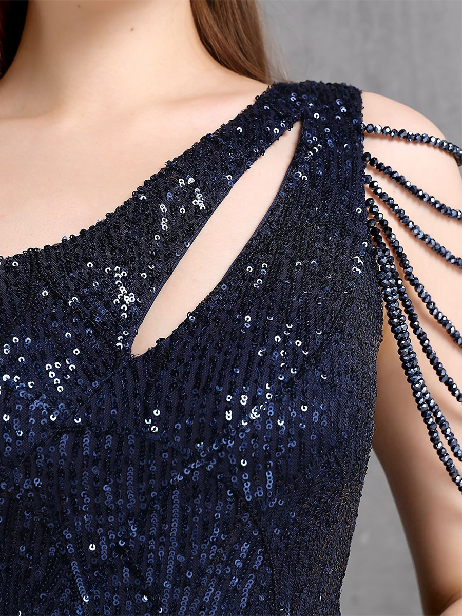 Elegant One-Shoulder Burgundy Sequin Gown
